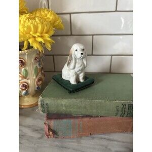 Vintage Ardalt Japan Cocker Spaniel White Dog Figurine On Pillow Kitsch